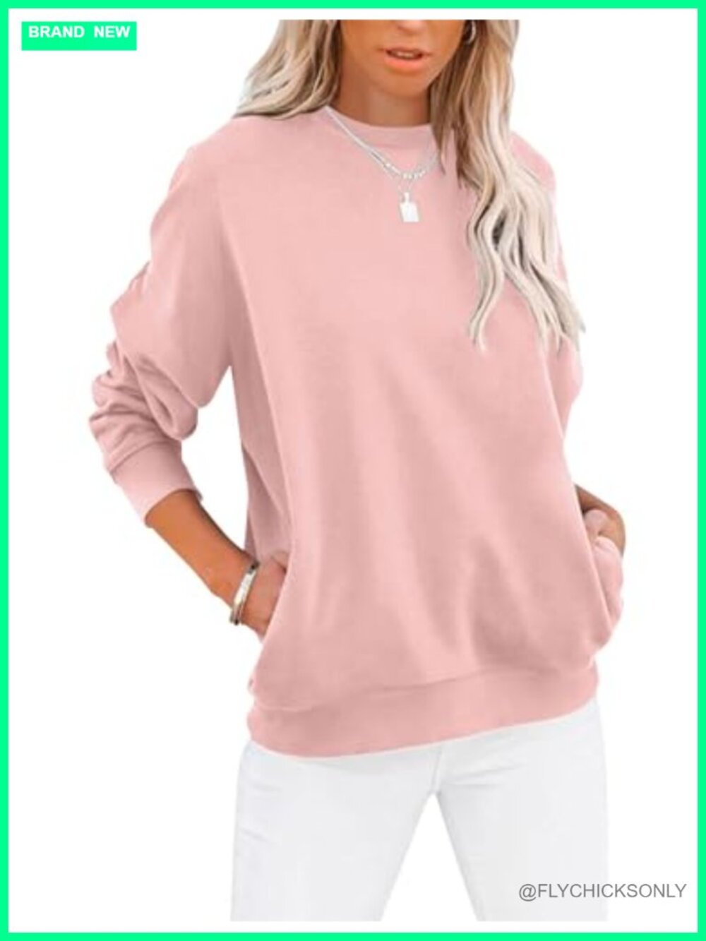 Women's Crewneck Sweatshirt Pullover Loose Fit with Pockets Long Sleeve Casual